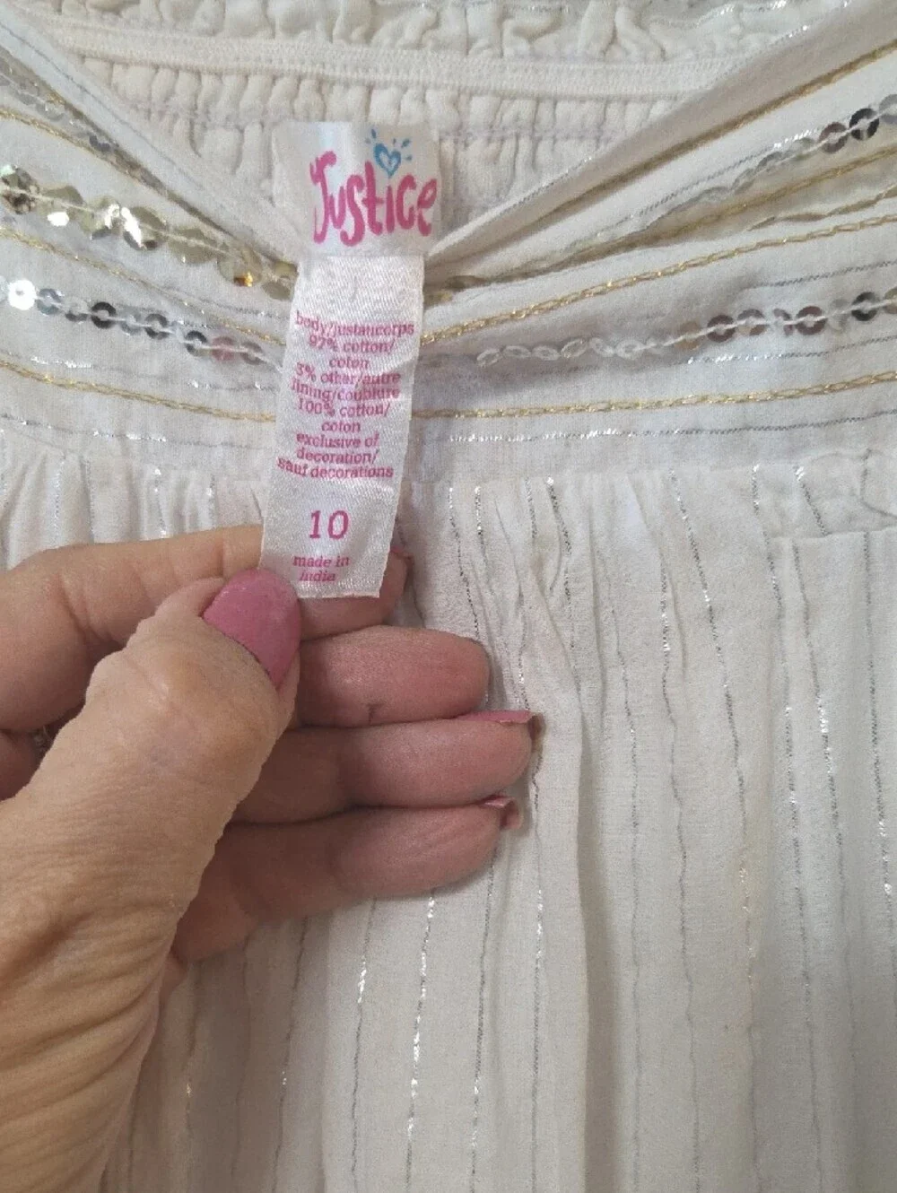 Justice Pink and White Ombre Tiered Sequin Skirt Sz 10.